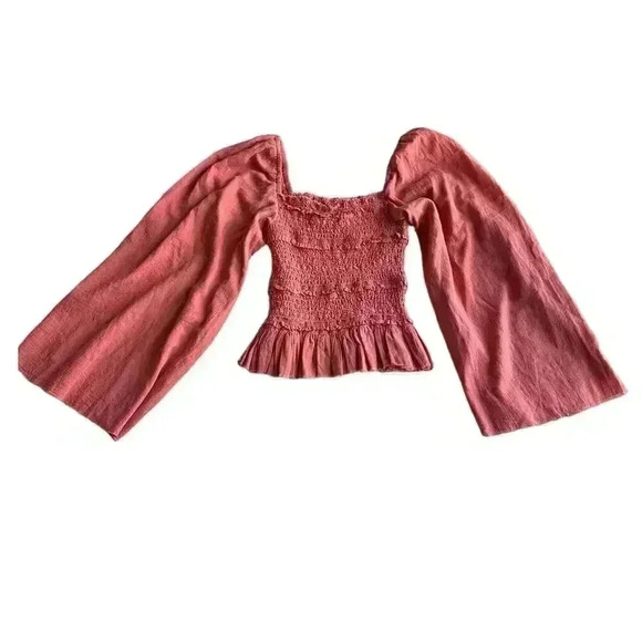 NWOT Band of the Free Women’s Small Cropped Boho Blouse Color Brick - Picture 1 of 5